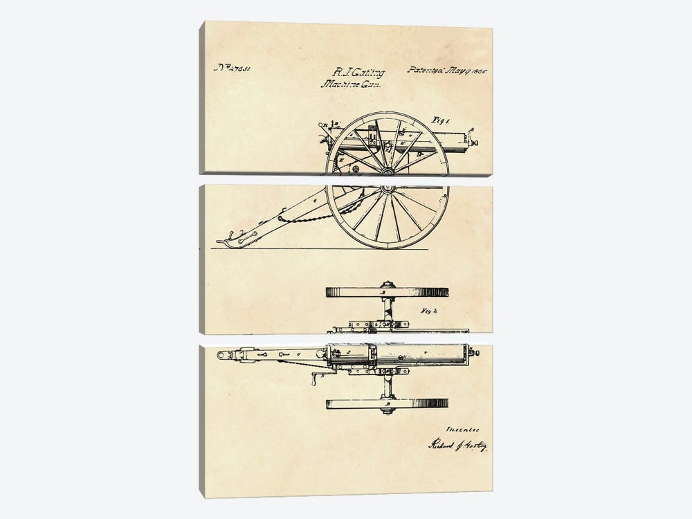 Machine Gun Patent II by Paul Rommer 3-piece Canvas Artwork