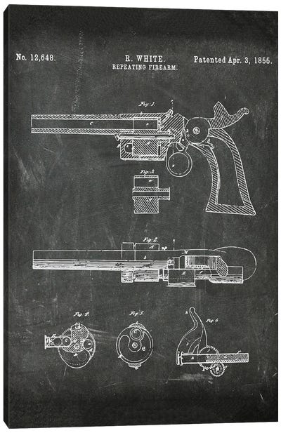 Repeating Firearm Patent I Canvas Art Print - Weapon Blueprints