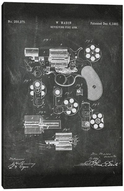 Revolving Fire Arm Patent I Canvas Art Print - Weapons & Artillery Art