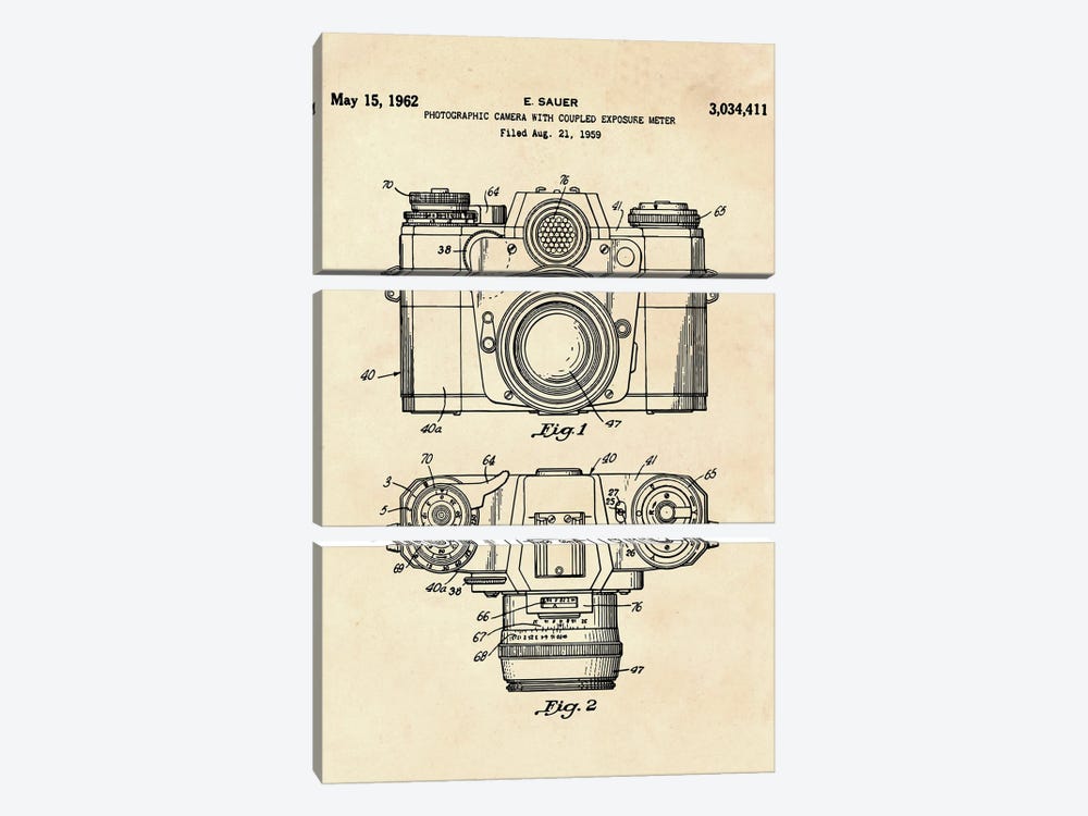Photographic Camera With Coupled Exposure Meter Patent IV by Paul Rommer 3-piece Canvas Art Print