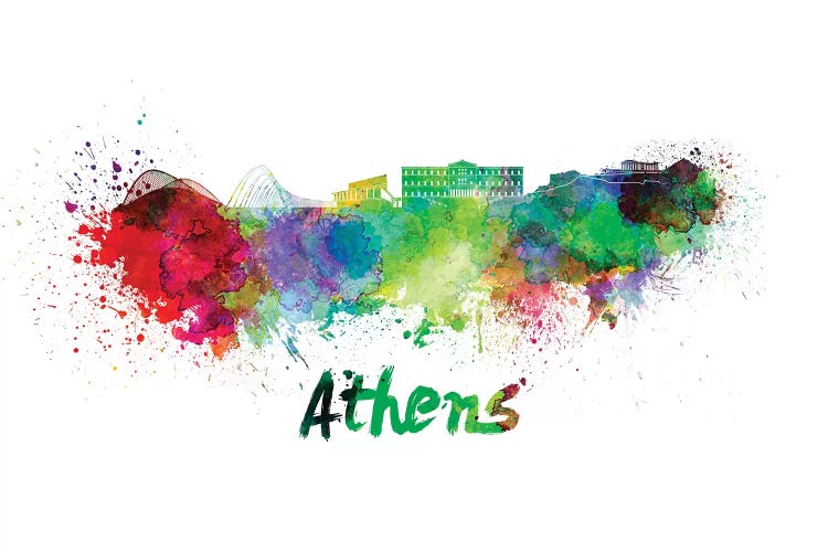 Athens Skyline In Watercolor