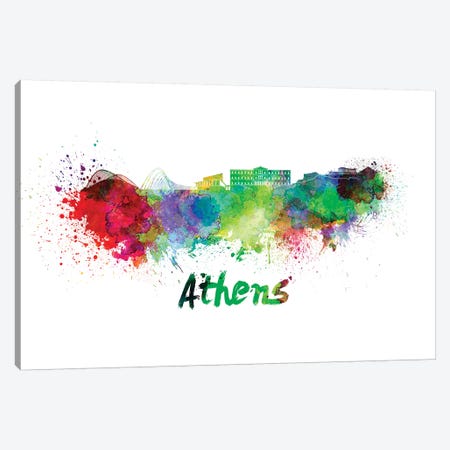 Athens Skyline In Watercolor Canvas Print #PUR47} by Paul Rommer Canvas Print