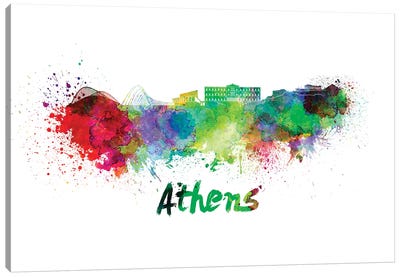 Athens Skyline In Watercolor Canvas Art Print - Athens