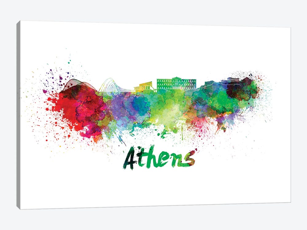 Athens Skyline In Watercolor by Paul Rommer 1-piece Canvas Art Print