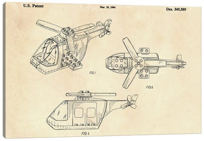 Lego Helicopter Patent II Canvas Art Print - Lego