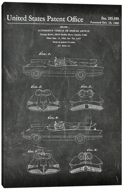 Batmobile Patent I Canvas Art Print - Batman