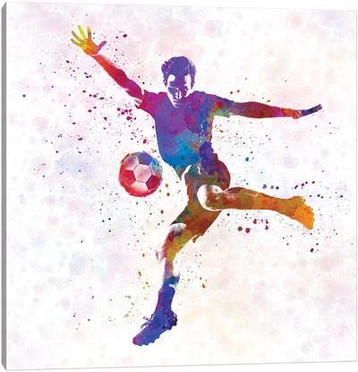 Man Soccer Football Player XIV Canvas Art Print - Soccer Art