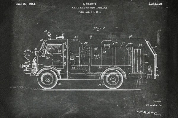 Automobile Blueprints: Mobile Fire Fighting Apparatus Patent I by Paul Rommer