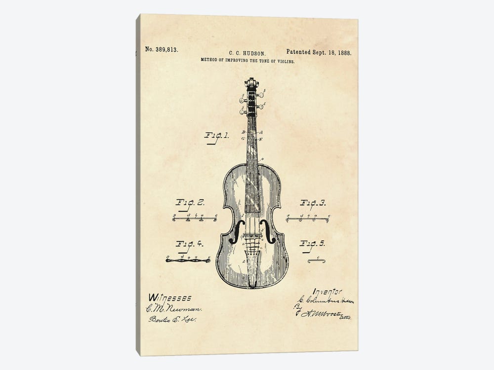 Method Of Improving The Tone Of Violins Patent II by Paul Rommer 1-piece Canvas Art