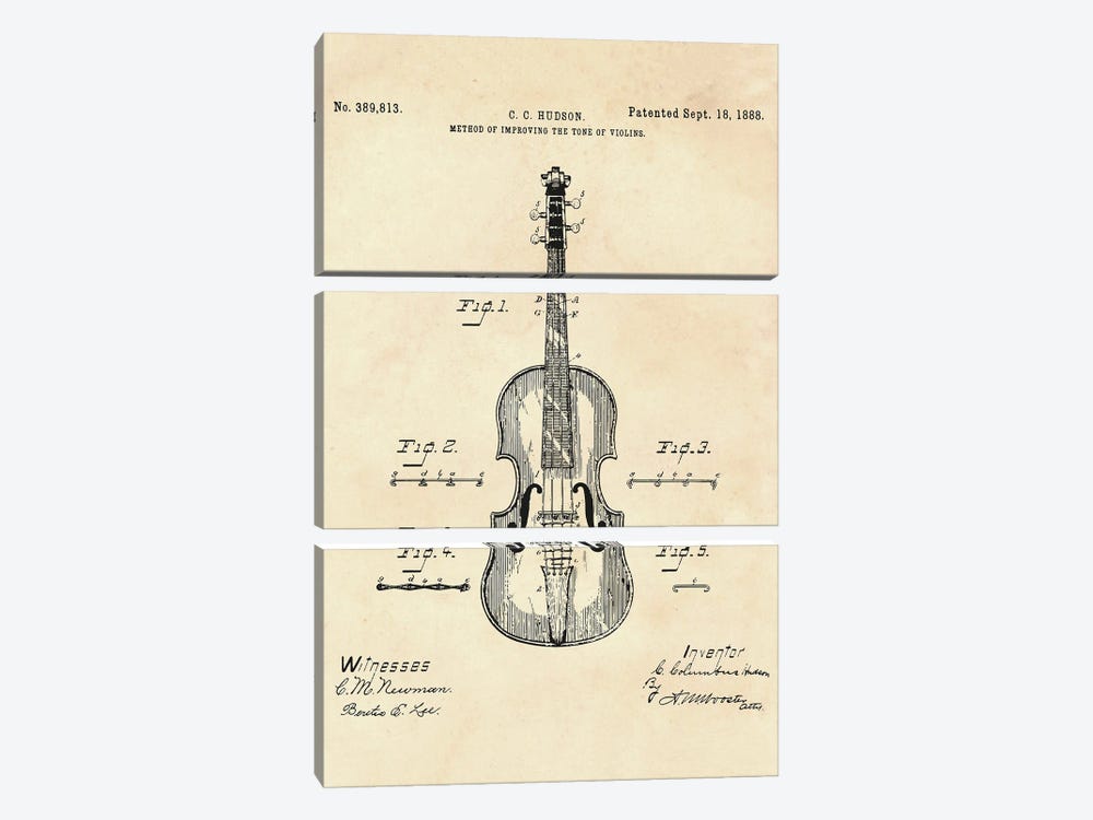 Method Of Improving The Tone Of Violins Patent II by Paul Rommer 3-piece Canvas Wall Art
