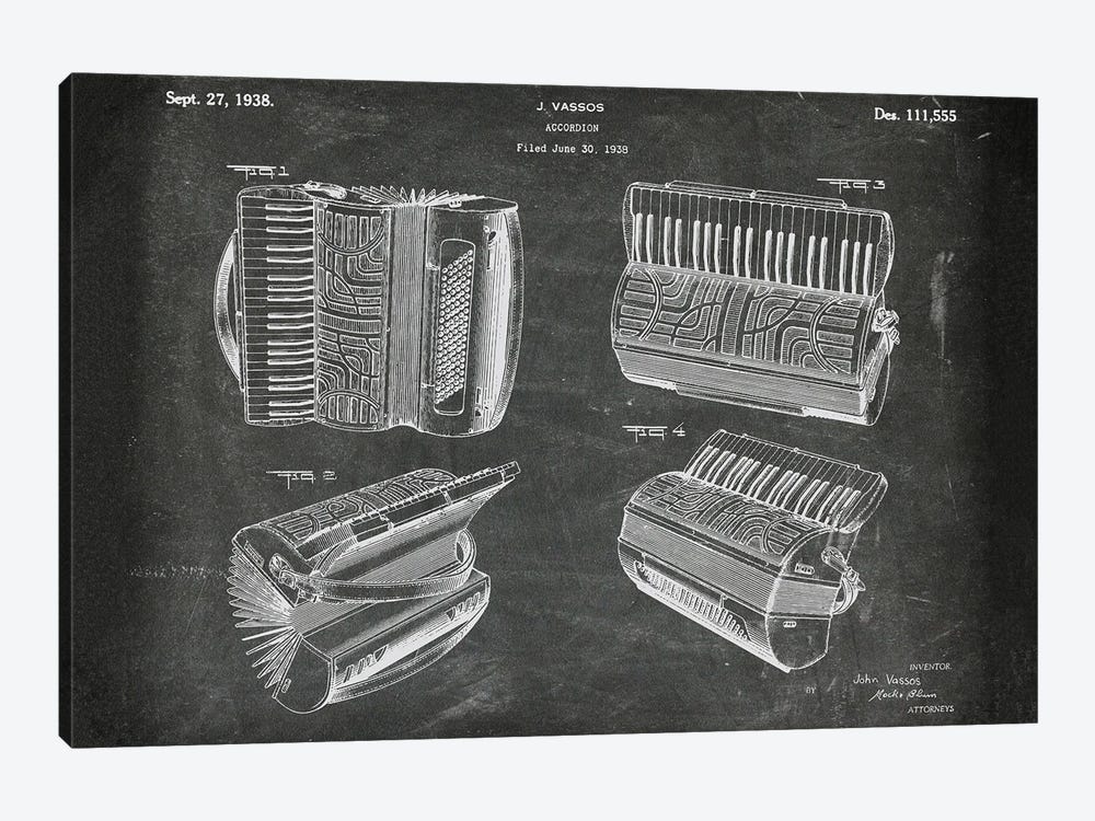 Accordion Patent I by Paul Rommer 1-piece Canvas Art Print