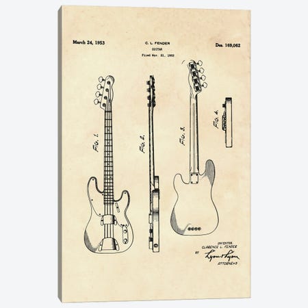 Guitar Patent MMIV Canvas Print #PUR4864} by Paul Rommer Art Print