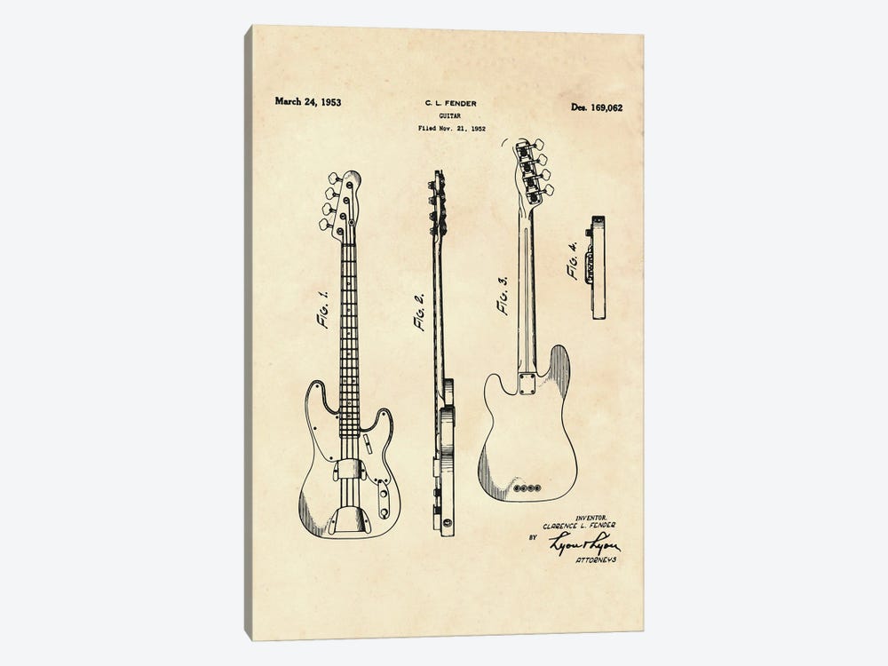 Guitar Patent MMIV by Paul Rommer 1-piece Art Print