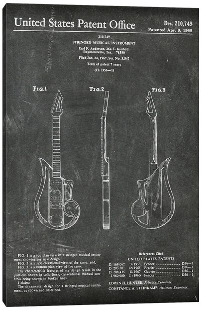 Stringed Musical Instrument Patent MMI Canvas Art Print - Music Blueprints