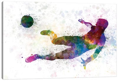 Man Soccer Football Player Flying Kicking II Canvas Art Print - Soccer Art