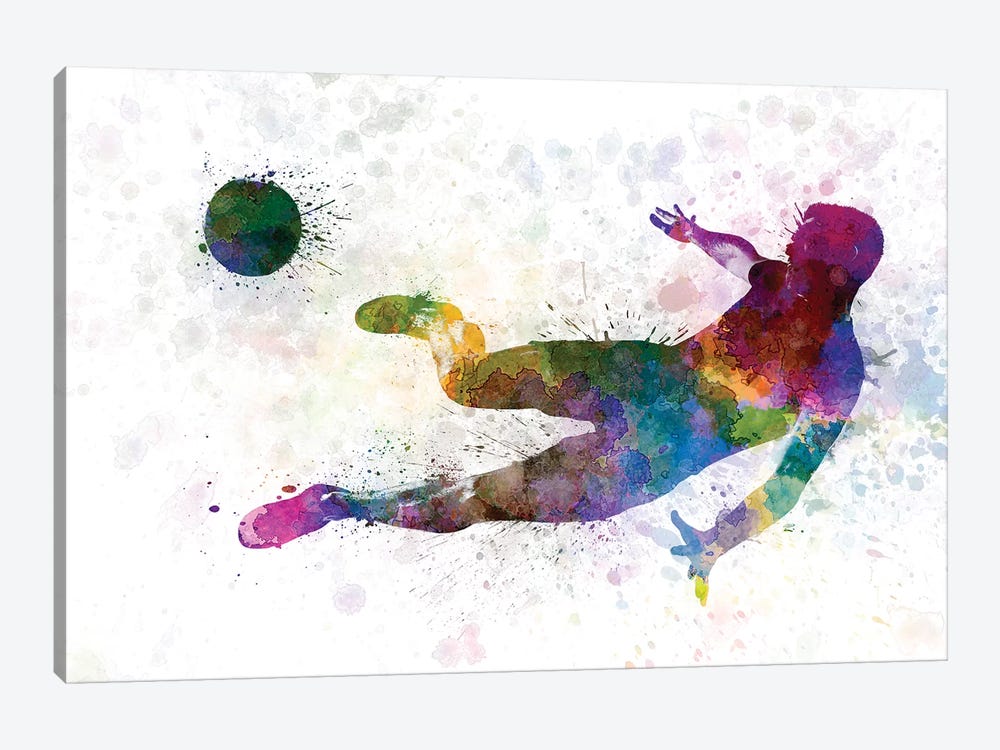 Man Soccer Football Player Flying Kicking II by Paul Rommer 1-piece Canvas Art Print