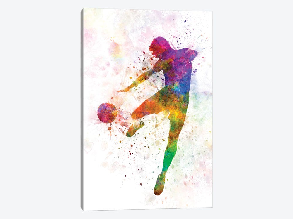 Man Soccer Football Player Flying Kicking III by Paul Rommer 1-piece Canvas Artwork