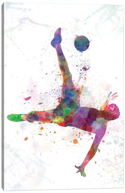 Man Soccer Football Player Flying Kicking IV Canvas Art Print - Paul Rommer