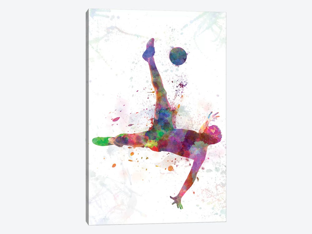 Man Soccer Football Player Flying Kicking IV by Paul Rommer 1-piece Art Print