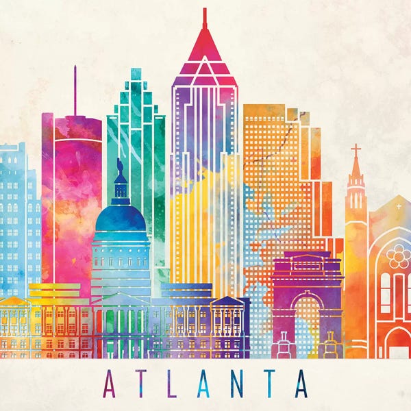 Paul Rommer: Atlanta Landmarks Watercolor Poster by Paul Rommer