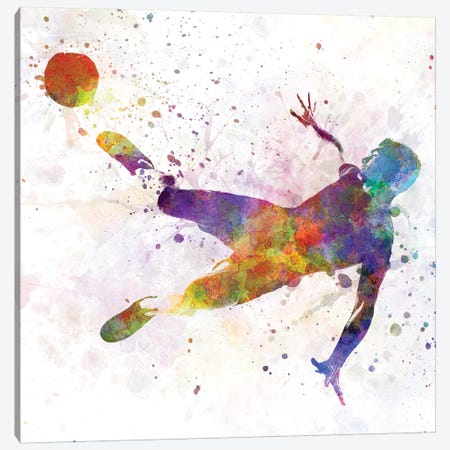 Man Soccer Football Player Flying Kicking V Canvas Print #PUR490} by Paul Rommer Canvas Print