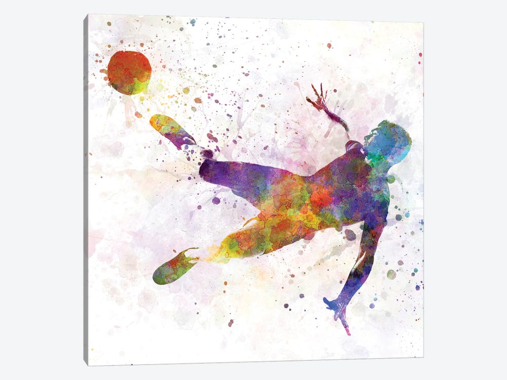 Man Soccer Football Player Flying Kicking V by Paul Rommer 1-piece Canvas Art Print