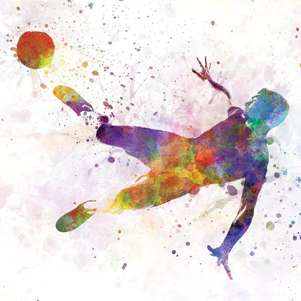 Paul Rommer: Man Soccer Football Player Flying Kicking V by Paul Rommer