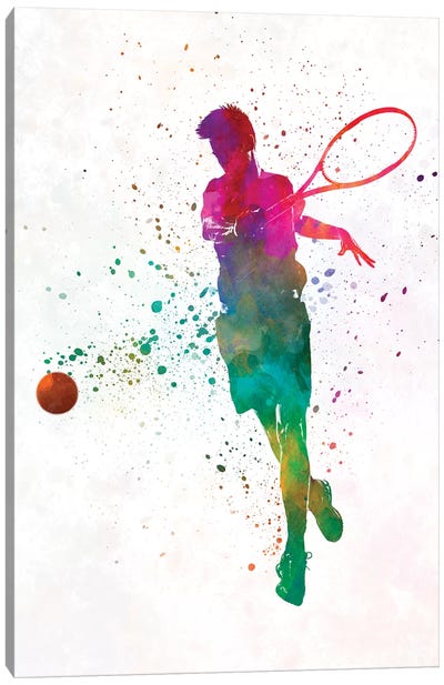 Man Tennis Player In Watercolor I Canvas Art Print - Paul Rommer