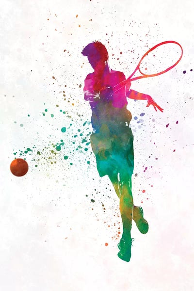 Kids Sports Art: Man Tennis Player In Watercolor I by Paul Rommer
