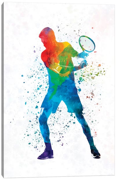 Man Tennis Player In Watercolor II Canvas Art Print - Paul Rommer