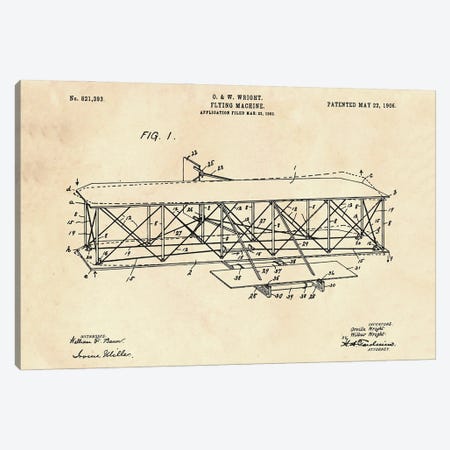 Flying Machine Wright Patent II Canvas Print #PUR4964} by Paul Rommer Canvas Art