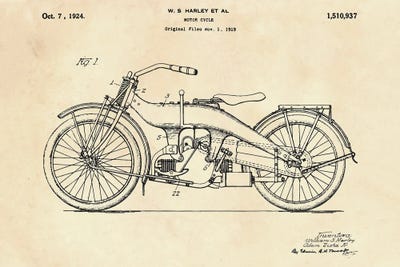Motor Cycle Harley Patent IV by Paul Rommer multi panel art