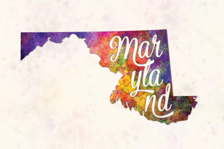 Maryland US State In Watercolor Text Cut Out by Paul Rommer wall art