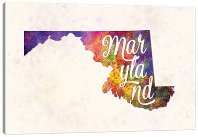 Maryland US State In Watercolor Text Cut Out Canvas Art Print - Maryland Art