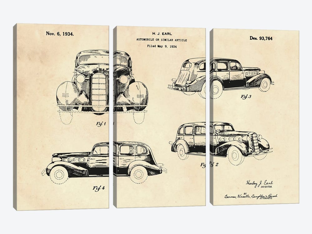 Automobile Patent II by Paul Rommer 3-piece Canvas Art