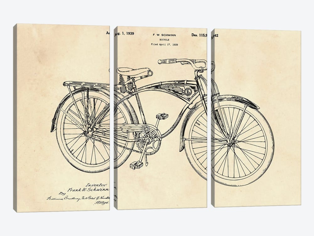 Bicycle Patent II by Paul Rommer 3-piece Canvas Art