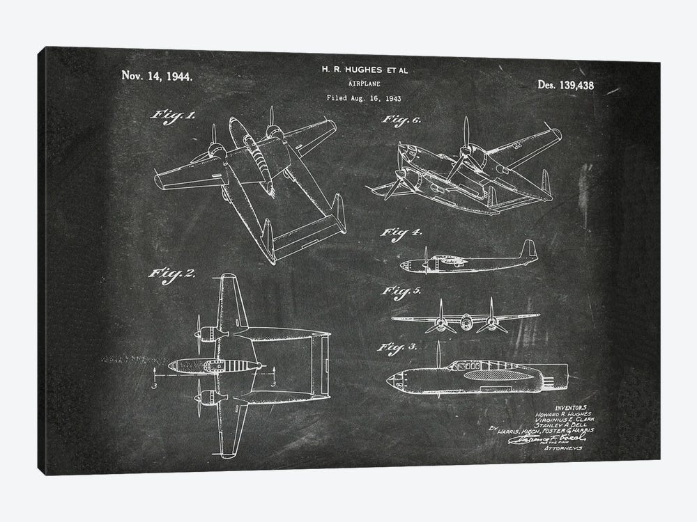 Airplane H R Hughes Patent I by Paul Rommer 1-piece Canvas Print