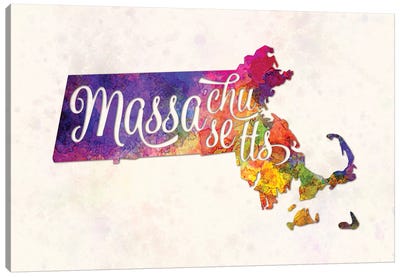 Massachusetts US State In Watercolor Text Cut Out Canvas Art Print - Massachusetts Art