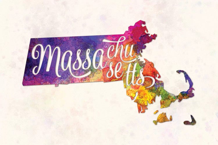 Massachusetts US State In Watercolor Text Cut Out by Paul Rommer wall art