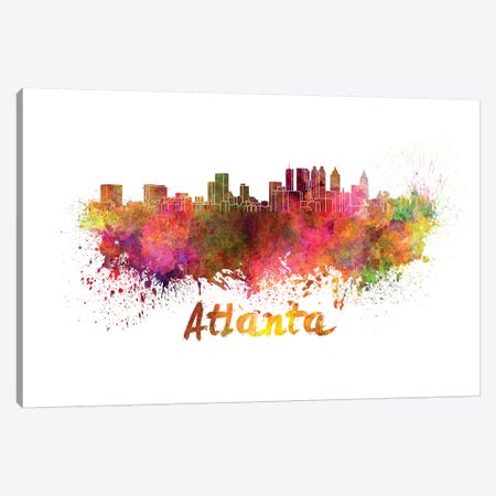 Atlanta Skyline In Watercolor Canvas Print #PUR49} by Paul Rommer Canvas Wall Art