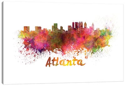 Atlanta Skyline In Watercolor Canvas Art Print - Atlanta Skylines