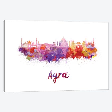 Agra Skyline In Watercolor Canvas Print #PUR4} by Paul Rommer Canvas Print