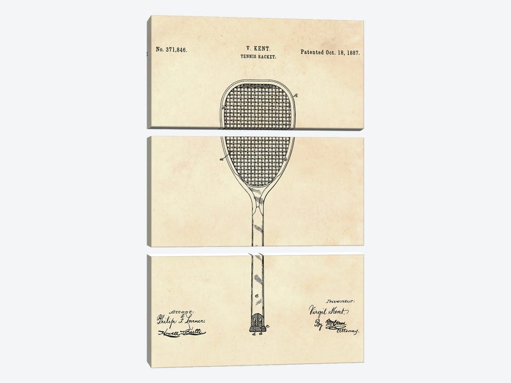Tennis Racket Patent IV by Paul Rommer 3-piece Canvas Wall Art