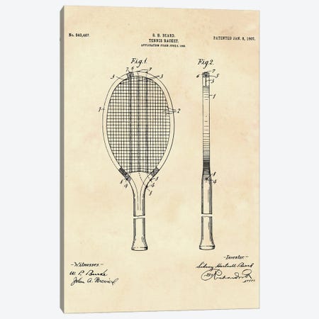 Tennis Racket Patent VI Canvas Print #PUR5002} by Paul Rommer Canvas Print