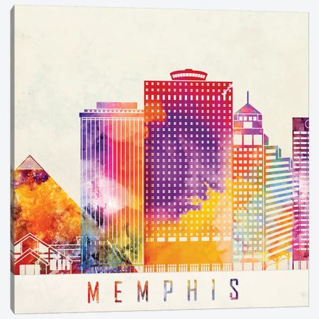 Memphis Landmarks Watercolor Poster Canvas Print #PUR502} by Paul Rommer Canvas Art Print