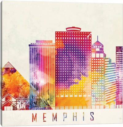 Memphis Landmarks Watercolor Poster Canvas Art Print - Memphis