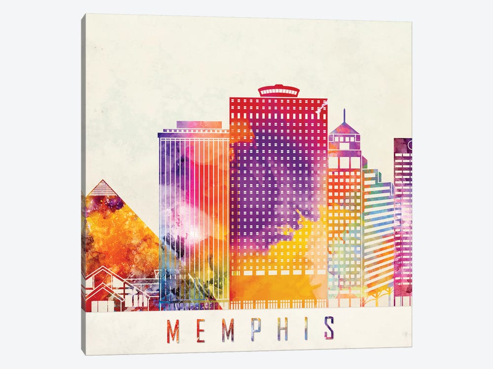 Memphis Landmarks Watercolor Poster by Paul Rommer 1-piece Canvas Print