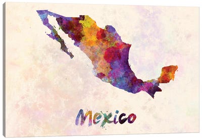 Mexico In Watercolor Canvas Art Print - Mexico Art