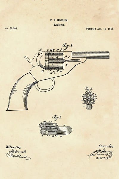 Revolver Patent II by Paul Rommer metal wall art