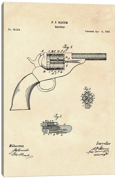 Revolver Patent II Canvas Art Print - Weapon Blueprints